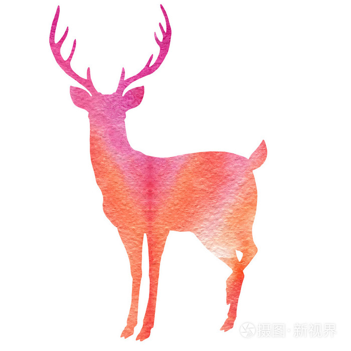 水彩画式矢量鹿剪影